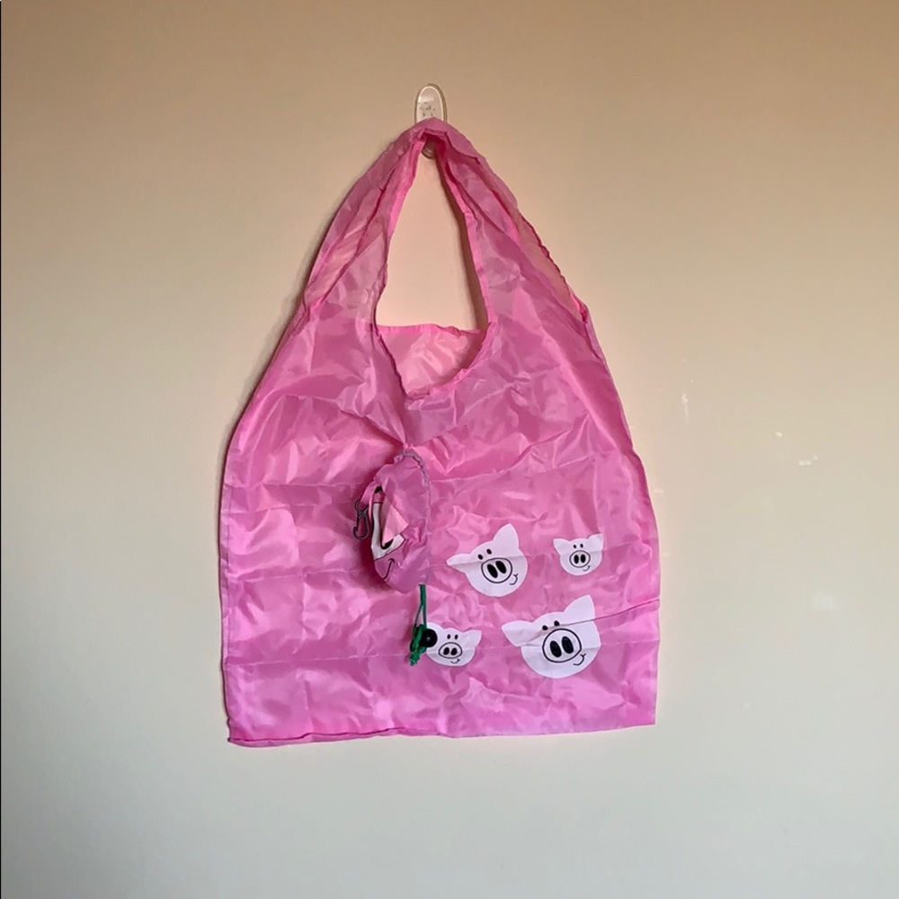 New Pink piggie collapsible reusable bag